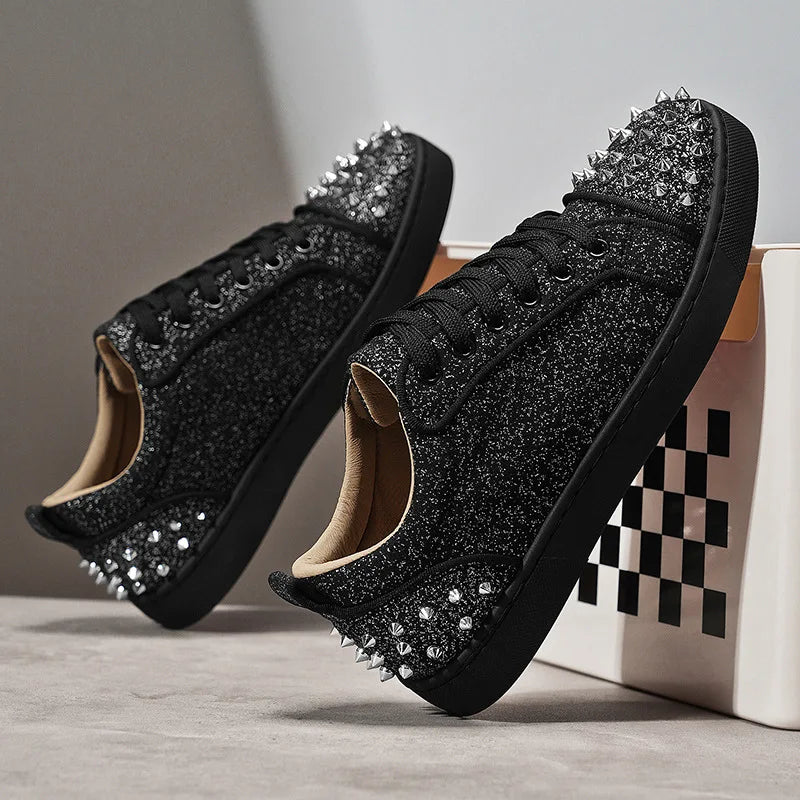B-boy bling bling skateboard shoes men glitter designer shoes sequined rivets casual sneakers for man hip-hop street dance party