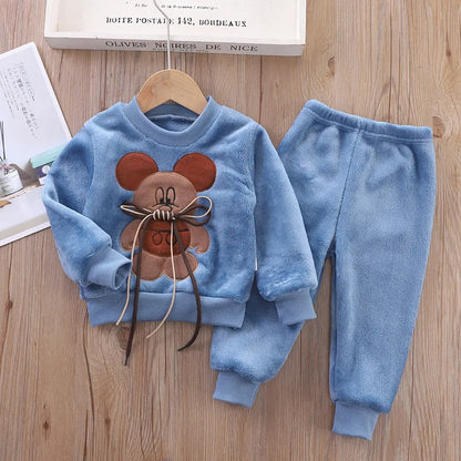 Baby Boy Clothes 2023 Autumn Cotton Thick Warm Casual Hooded Sweater Winter Cartoon Cute Bear Three-Piece Baby Girl Suit 0-5Y