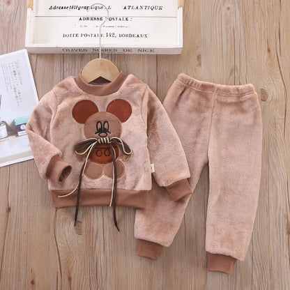 Baby Boy Clothes 2023 Autumn Cotton Thick Warm Casual Hooded Sweater Winter Cartoon Cute Bear Three-Piece Baby Girl Suit 0-5Y