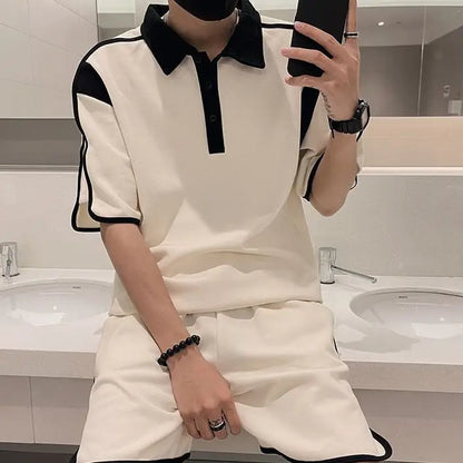 Men's High-end Outfit Suits for Summer Pairing with Handsome Polo Shirt Short-sleeved Shorts Cool Handsome Two-piece Set