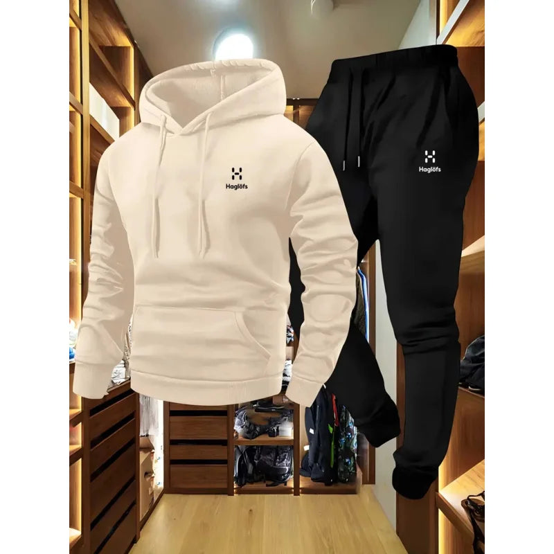 Men's Casual Two-Piece Suit Long Sleeve Hoodie Sweatshirt and Long Pants with Pockets Autumn Winter Regular Fit Outdoor Wear
