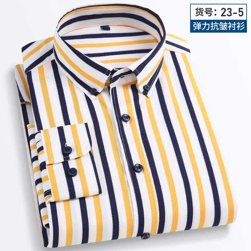 Men's Business Casual Long Sleeve shirt Classic striped social dress shirt Wear free, wrinkle-resistant and easy to care for