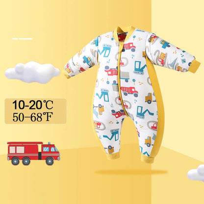 Toddler Winter Thick Cotton Pajamas Little Boys Girls Cartoon Print Romper Baby Child Neck Protection Zipper Jumpsuits 1-4Yrs