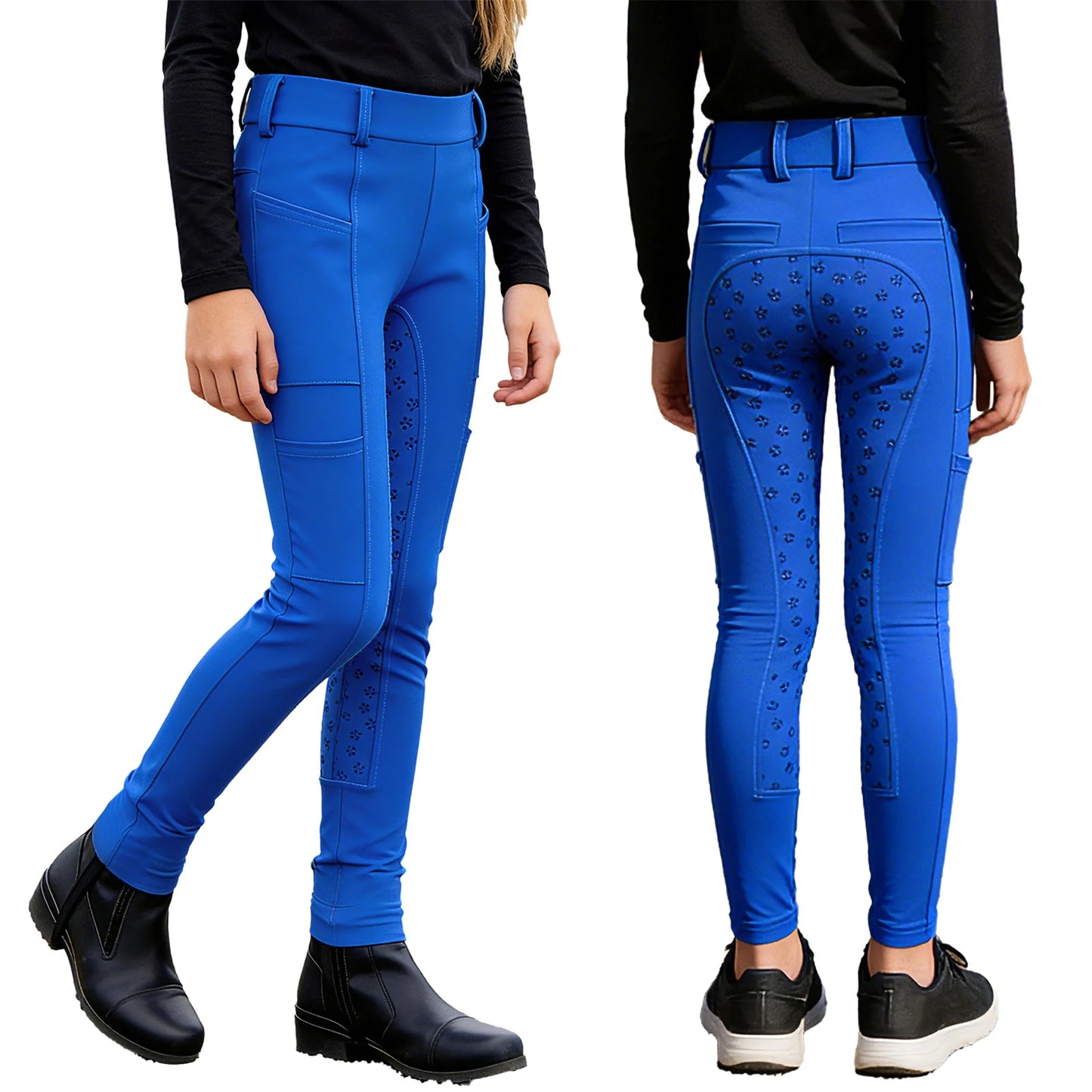 Girls Boys Riding Pants Golf Workout Clothes Sportswear Anti-slip Full Seat Equestrian Breeches Leggings with Multiple Pockets