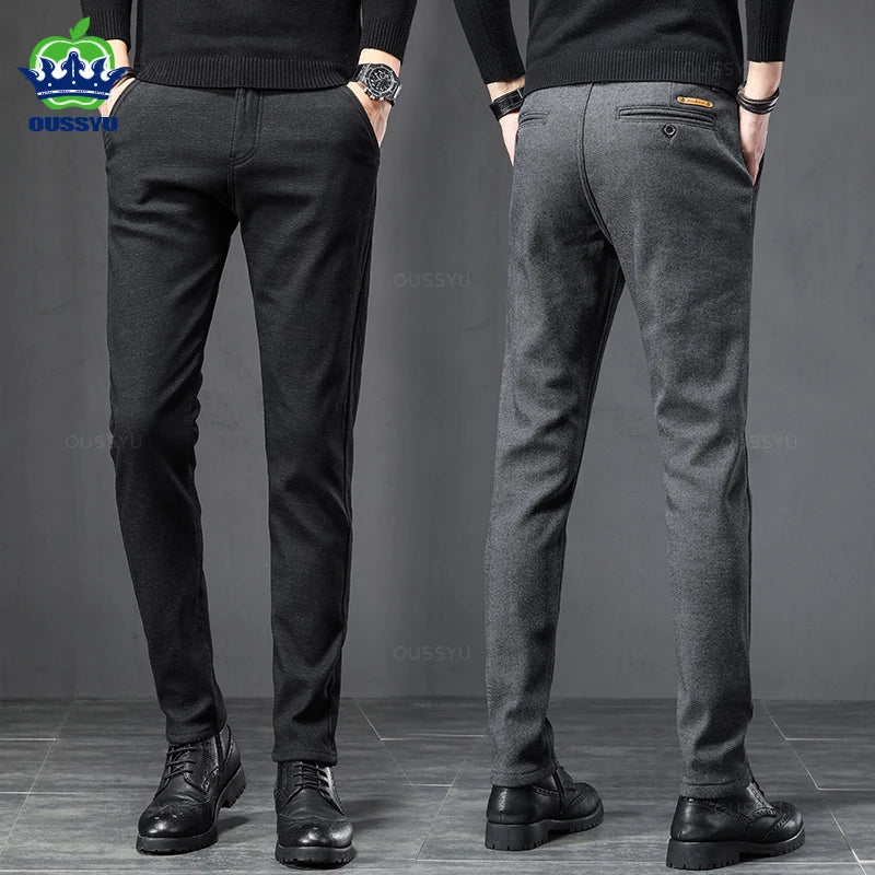 2025 Spring Autumn Business Dress Pants Men Elastic Waist Frosted Fabric Casual Trousers Formal Social Suit Pant Costume Homme