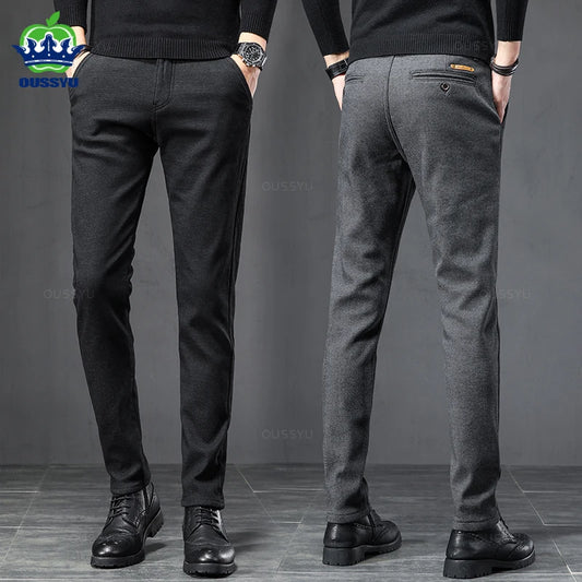 2025 Spring Autumn Business Dress Pants Men Elastic Waist Frosted Fabric Casual Trousers Formal Social Suit Pant Costume Homme