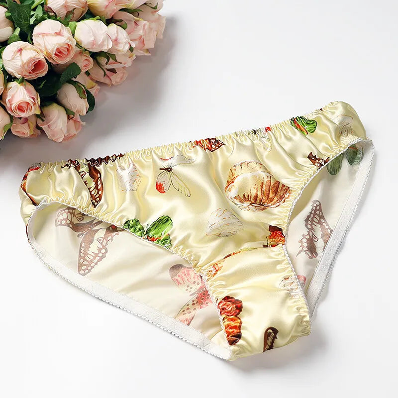 Silk Underwear Women's Large Size XXL e Breathable Antibacterial Low Waist Comfortable Innerwear Daily Use Cartoon Pat...