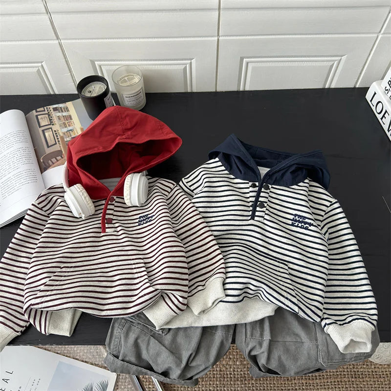 Boys Girls Striped Hoodies Children's Autumn Hoodded Sweatshirt Teenager Fall Fashion Pullover New Kids Spring Casual Clothing
