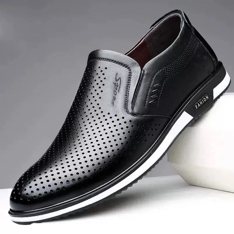 White Leather Shoes for Men in The Summer of 2025new Breathable Hollowed Dress Shoes Men Men Driving Shoes British Leather Shoe
