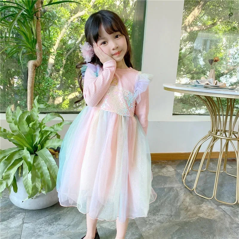Girls Casual Dresses New Mesh Dresses for Girls Autumn Winter Wedding & Casual Kids Clothes for 2-7 Years