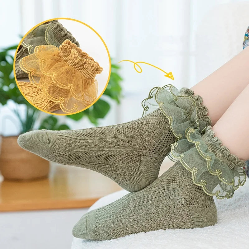 2023 Autumn Kids Socks For Girls Lace Tutu Baby Cotton Princess Children's Girls Socks Fashion Ruffled Teenagers Sock 1-15Years