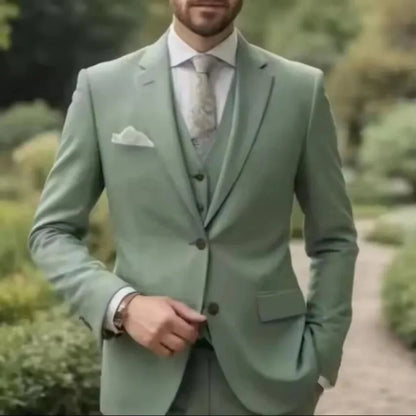 Suit (Blazer+ Vest + Trousers) Men's Fashionable Gentleman Business British Style Solid-color Banquet Host Casual Wedding Suit