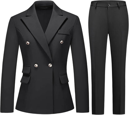 Women's Suiting Pants Suits for Women Dressy Double-Breasted Blazer Business Casual Outfits