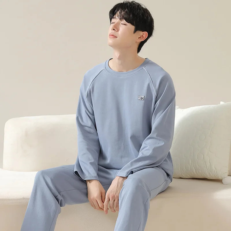 Pajamas for Men Spring Autumn Long Sleeve Lapel Button-up Cardigan Trousers Two-pieces Loose Casual Home Clothes Men Pajama Sets
