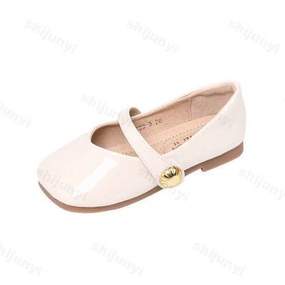 2025 Girl's Leather Shoes Square Toe Elegant Shallow Kids Mary Janes Flat Sole Comfy Children Single Shoes Girls Princess Shoes
