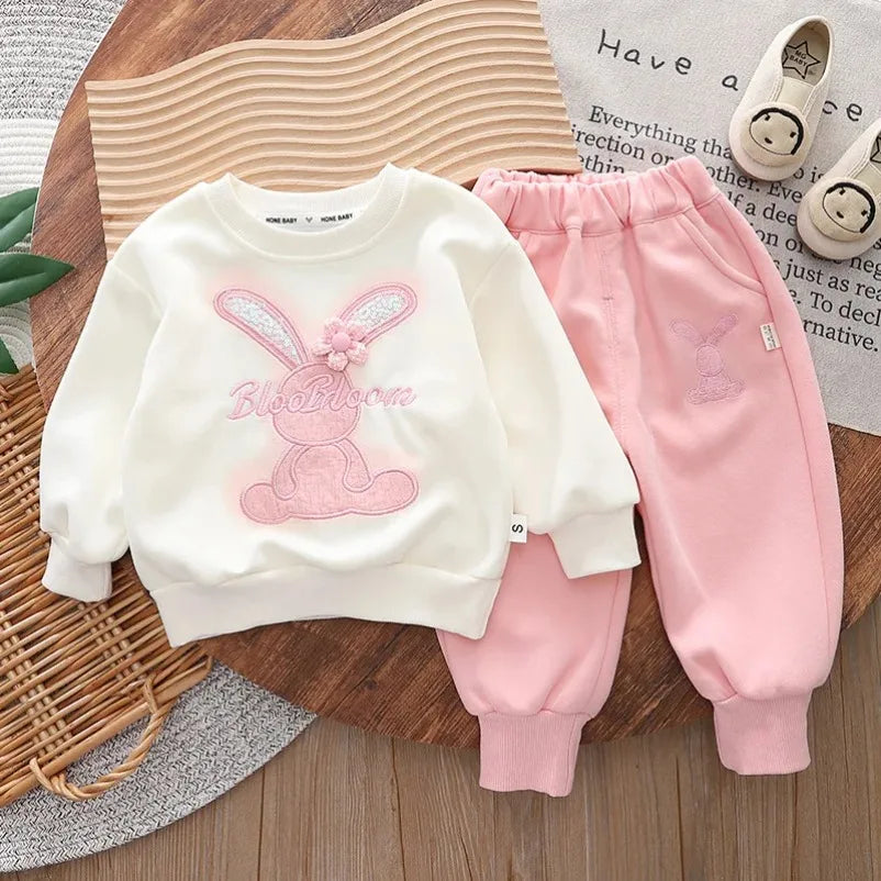 Baby girl spring clothes New Children's Cartoon Rabbit Long-Sleeved Sweater Two-Piece Spring and Autumn Children'
