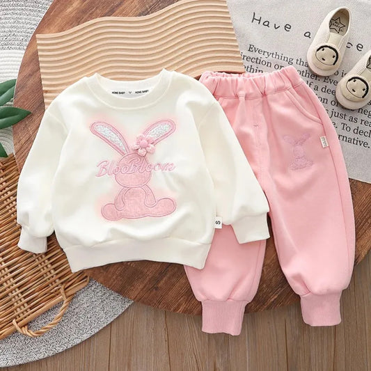 Baby girl spring clothes New Children's Cartoon Rabbit Long-Sleeved Sweater Two-Piece Spring and Autumn Children'
