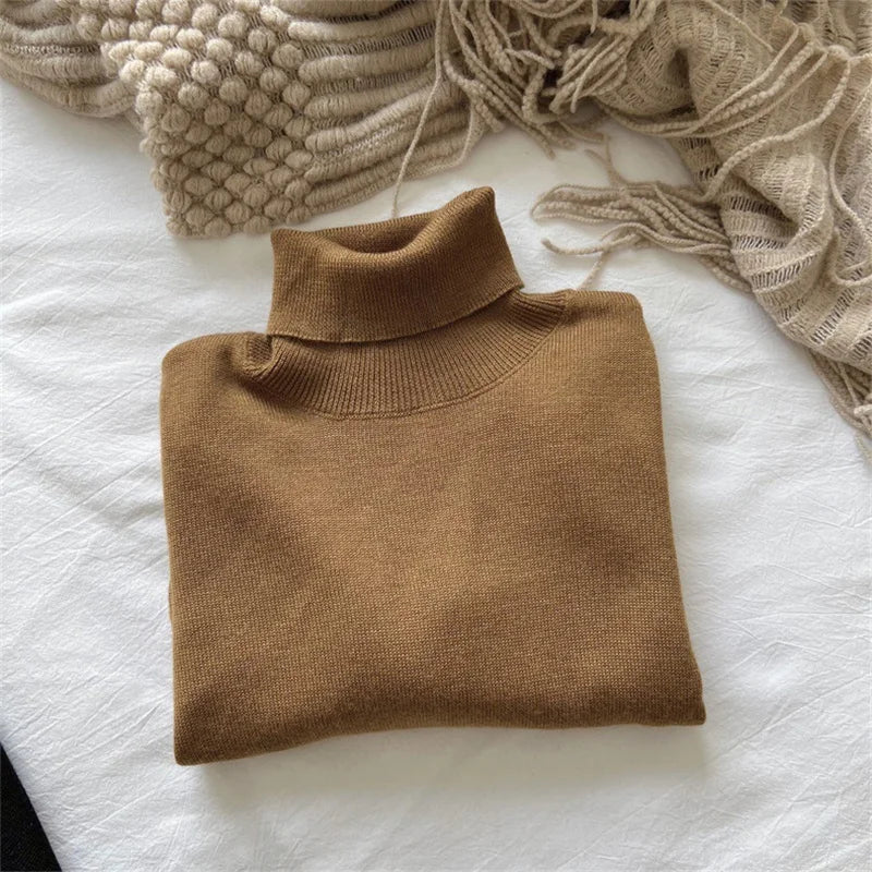 Boys Girls Sweaters Kids High Neck Warm Knitted Pullover Children Winter Turtleneck Teenager Fashion Solid Color Coats 1-12Y