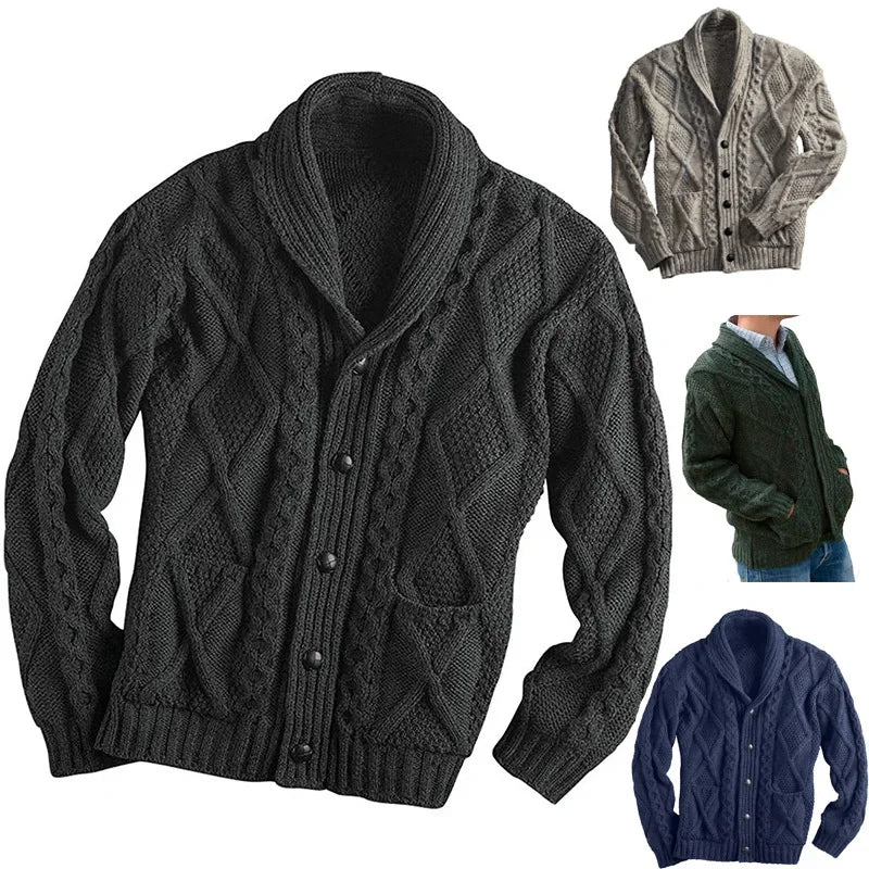 Fall/winter Sweater Men 2023 Fashion Solid Color Long Sleeve Lapel Coat Knitted Cardigan for Men