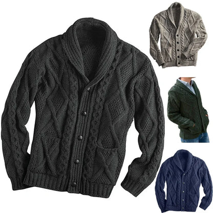 Fall/winter Sweater Men 2023 Fashion Solid Color Long Sleeve Lapel Coat Knitted Cardigan for Men