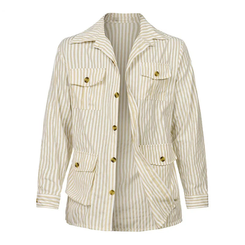 2024 New Men's Coats for Autumn Winter European and American Men's Wear Plus-size Striped Hawaii Cargo Long-sleeved Shirt S-5XL