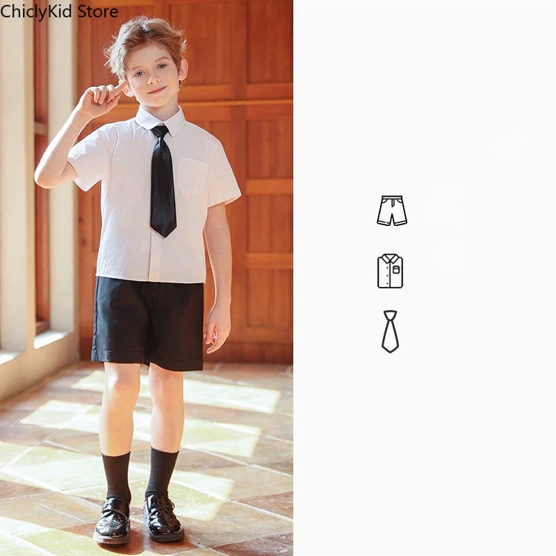 Girls Short Sleeve Blouse Skirt Boys British Shirt Shorts Children Kindergarten Students Summer Clothes Sets Kids School Uniform