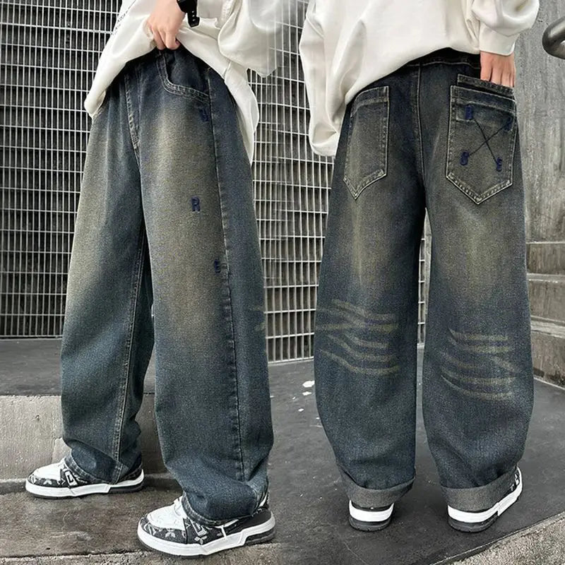Boy Jeans For Teenage Casual Style Letter Pattern Loose Pants For Children Toddler Kids Clothes 4 6 8 9 10 11 12 13 14 Years