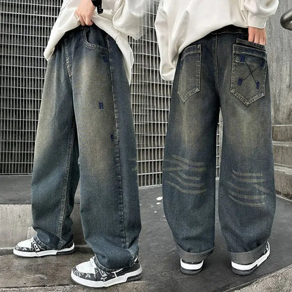Boy Jeans For Teenage Casual Style Letter Pattern Loose Pants For Children Toddler Kids Clothes 4 6 8 9 10 11 12 13 14 Years