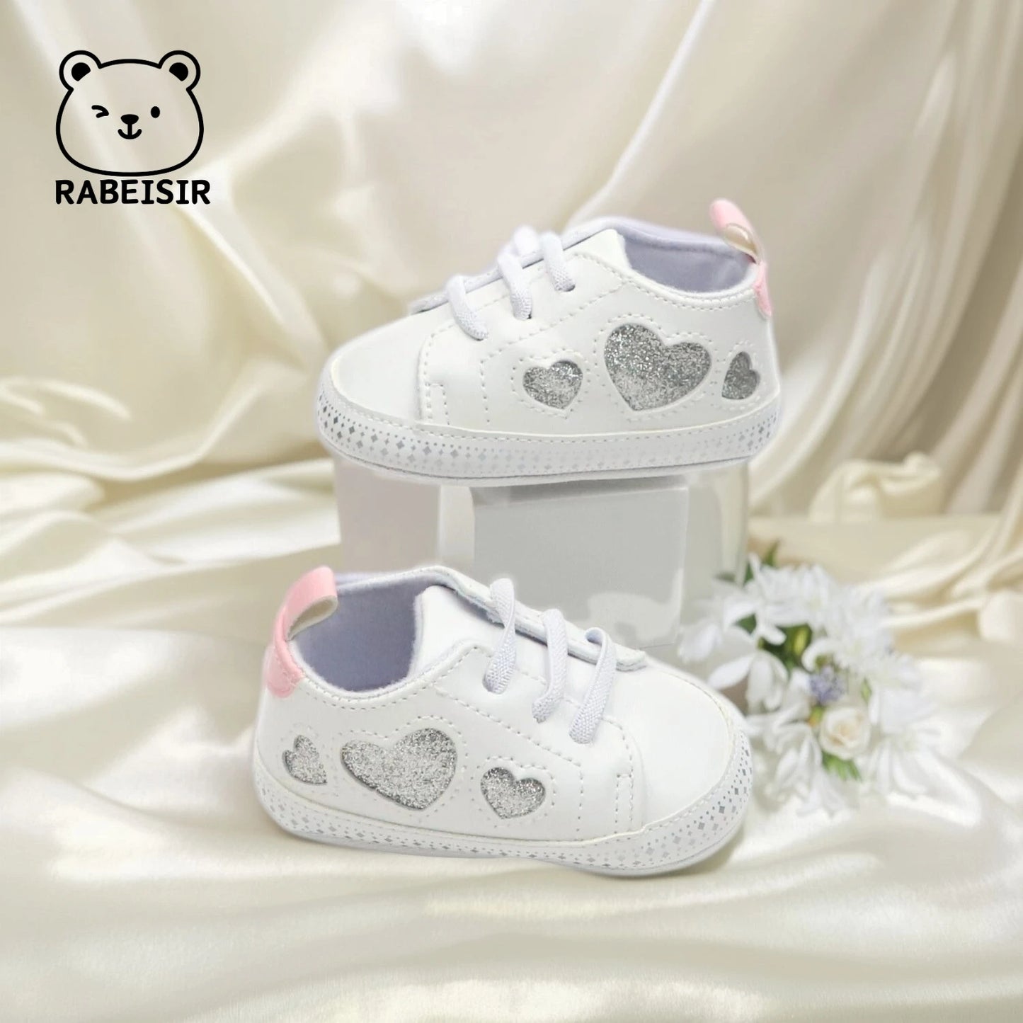 Baby Girl Toddler Shoes Love Style Baby Simple White Shoes Lightweight Non-Slip