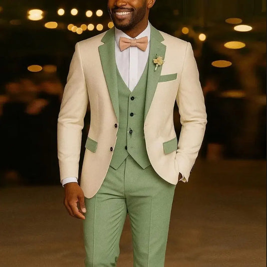 Men's Suit Costumes 3 Pieces Blazer Light Green Vest Pants Wedding Tuxedos Formal Male Suit for Wedding Groomsmen Prom