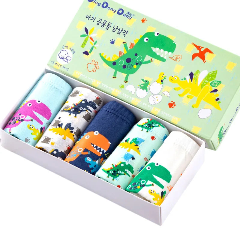 5 Pcs/Lot Boy Underwear Soft Cotton Briefs For Boys Dinosaur Cartoon Children Panties Breathable Kids Underpants Briefs Age 2-14
