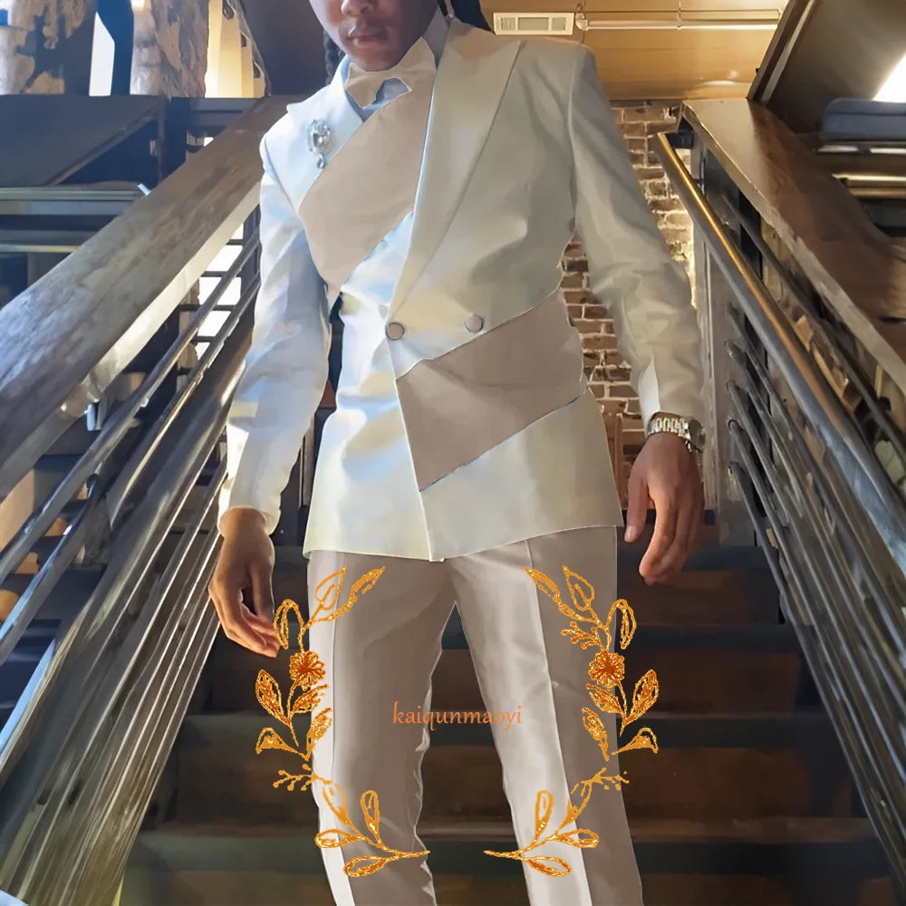 Men's Suit 2 Piece Set Stylish Design Formal Party Dress Elegant Men's Suit Color Block Blazer Pants Customized Outfit