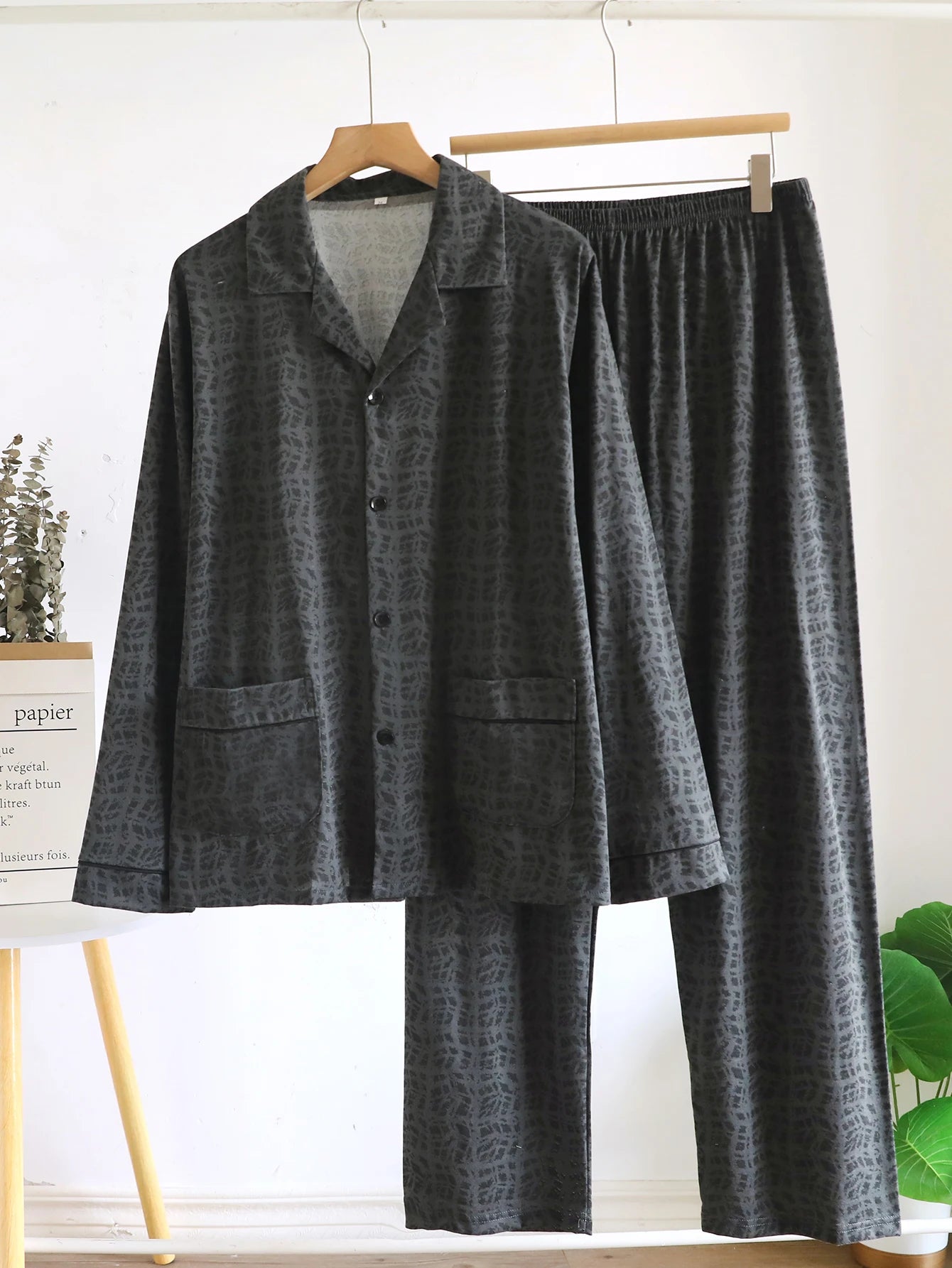 New Men's Pajamas Spring and Autumn Set, Can Be Worn Outside, Cardigan Loungewear, Casual Long-Sleeved, Large Size, Loose Fit, Autumn and Winter
