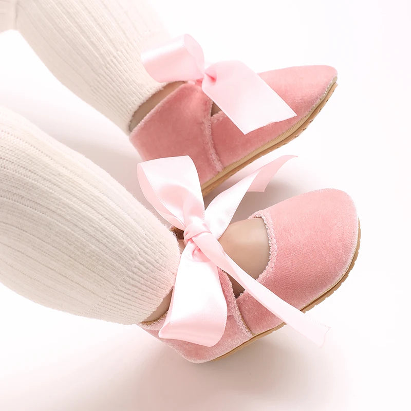 Girls' Princess Baby Shoes Cute Bow Flat Bottom Walking Children's Shoes First Step Newborn Baby Comfortable Soft Sole Footwear