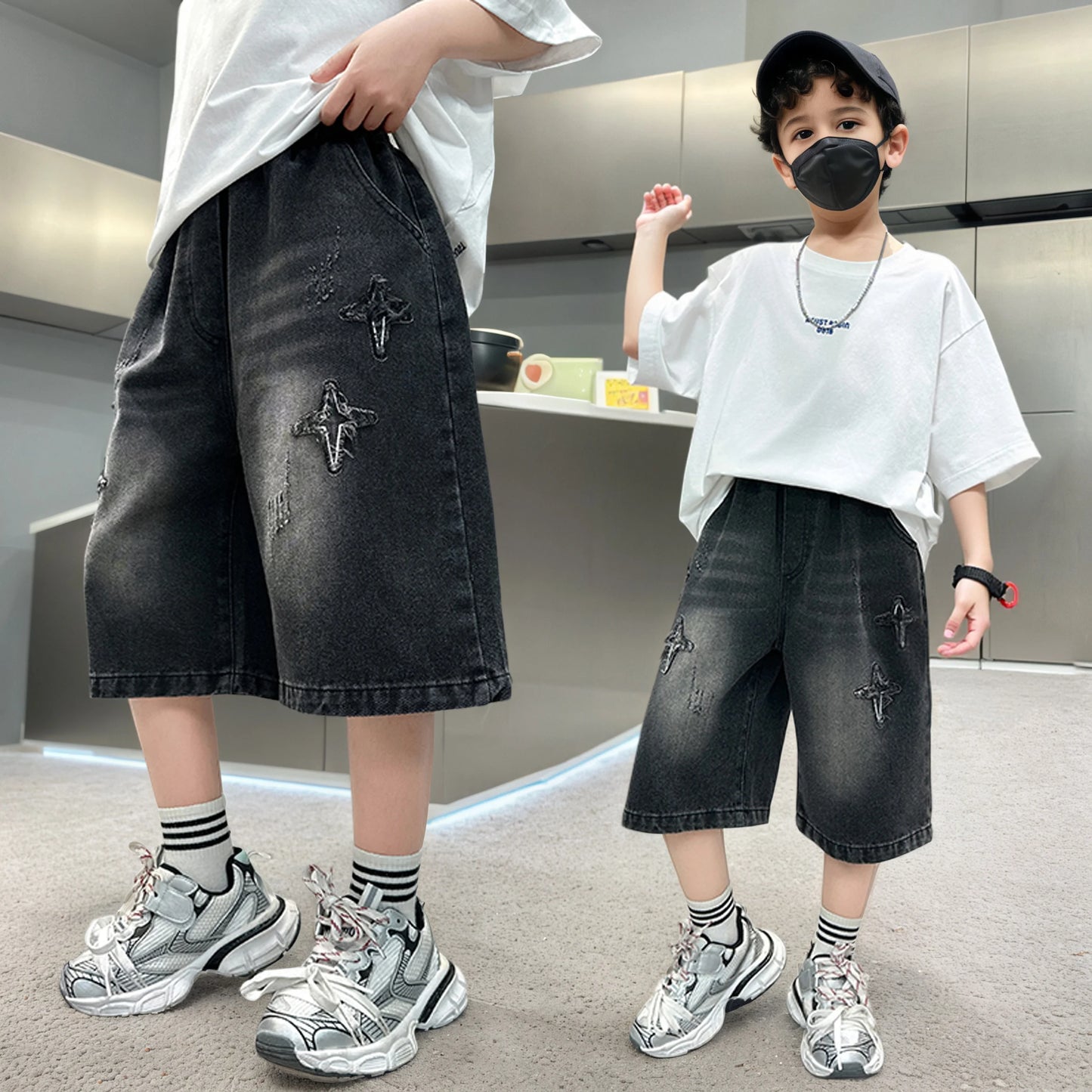 Boy Star  Jeans 2025 Summer New Product Fashion Boys Denim Mid-Pants Children's Casual Cropped Pants 5-15 Years Old