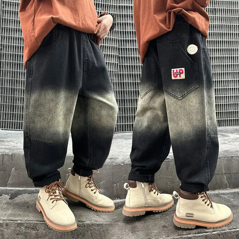 Boy Jeans For Teenage Casual Style Letter Pattern Loose Pants For Children Toddler Kids Clothes 4 6 8 9 10 11 12 13 14 Years