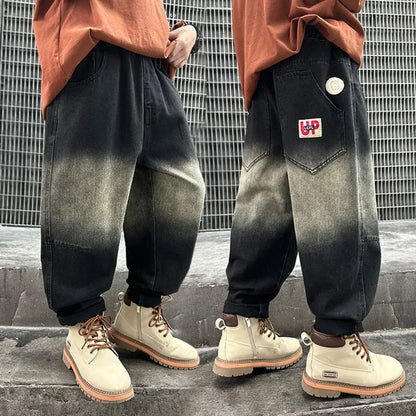 Boy Jeans For Teenage Casual Style Letter Pattern Loose Pants For Children Toddler Kids Clothes 4 6 8 9 10 11 12 13 14 Years