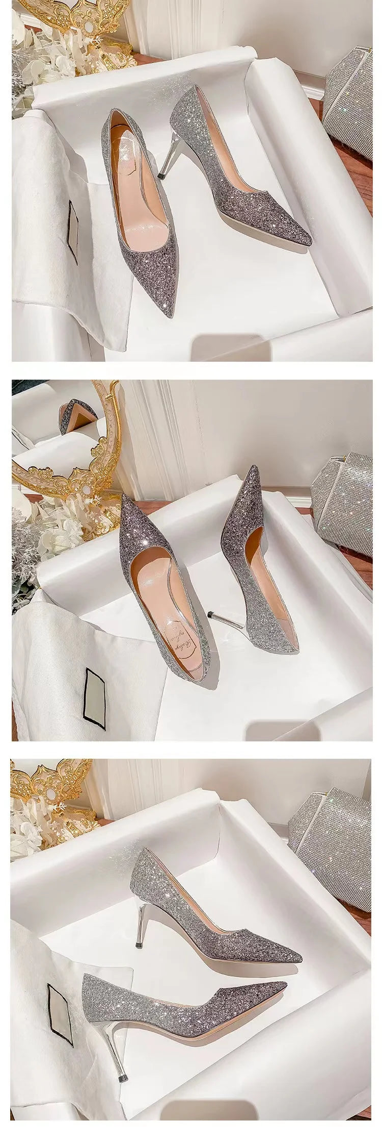 High Heels Women Wedding Shoes Bride Gold Heels Luxury Designer Elegant Party Sandals Dress Strip Pole Dance Sexy Silver Heels