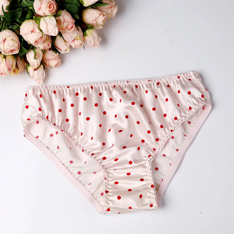 Silk Underwear Women's Large Size XXL e Breathable Antibacterial Low Waist Comfortable Innerwear Daily Use Cartoon Pat...