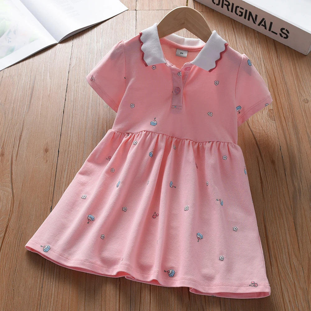 Baby Girls' Dress Summer Short Sleeved Cotton Clothes for Children Aged 2-6 Years Cute Casual Outfit