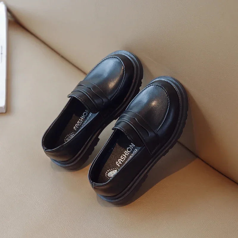 Britain Style Children's Leather Shoes for Boys 2025 Spring New Girls Retro Black Single Shoes Soft Moccasin Shoes for Children