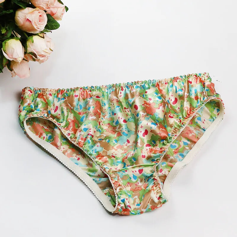 Silk Underwear Women's Large Size XXL e Breathable Antibacterial Low Waist Comfortable Innerwear Daily Use Cartoon Pat...