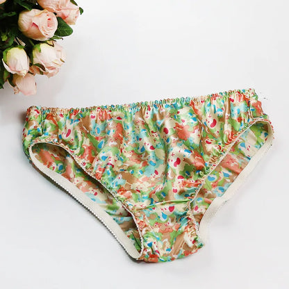 Silk Underwear Women's Large Size XXL e Breathable Antibacterial Low Waist Comfortable Innerwear Daily Use Cartoon Pat...