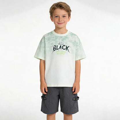 Teen Boys 2 Piece Summer Outfit Tie Dye Crewneck T-Shirt and Casual Cargo Shorts Set Big Kids Fashion Daily Street Outings Wear