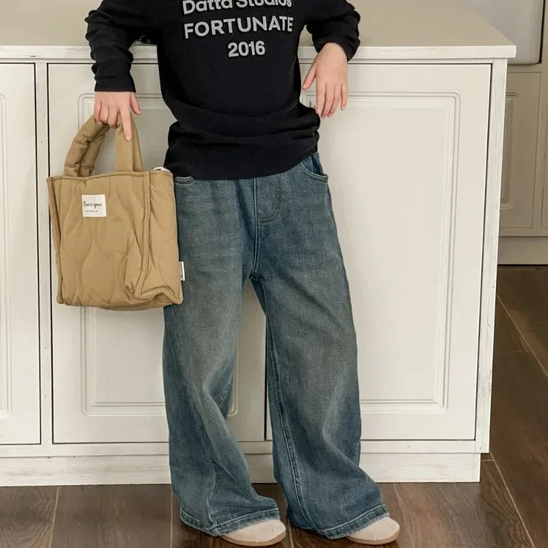 Girls' Pants 2024 Autumn New Middle-aged and Older Children's Loose Casual Wide-leg Pants Trousers Children's Straight Jeans