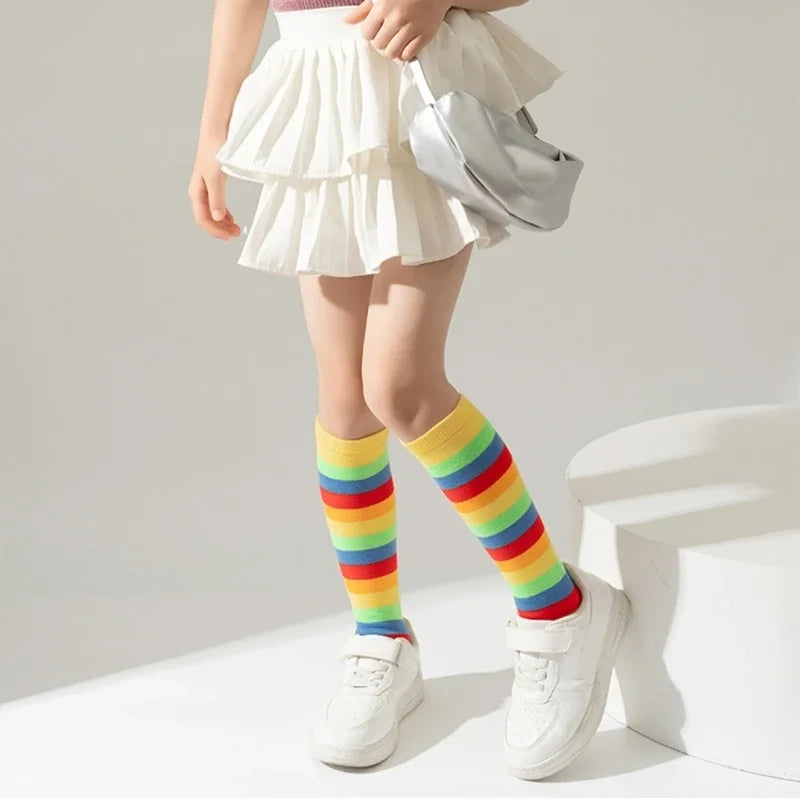 Stockings Rainbow Stripped Teen Girls Christmas Cosplay Party Socks Spring Autumn Children's Long Kids Girls Knee High Socks