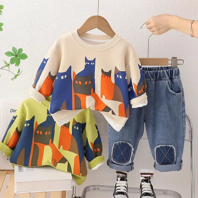 Spring Baby Boy Clothes 18 to 24 Months Cartoon Casual Long Sleeve Boys Sets T-shirts and Pants Boys Outfit  Kids Essentials