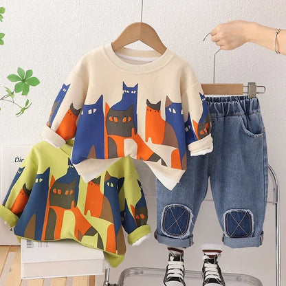 Spring Baby Boy Clothes 18 to 24 Months Cartoon Casual Long Sleeve Boys Sets T-shirts and Pants Boys Outfit  Kids Essentials