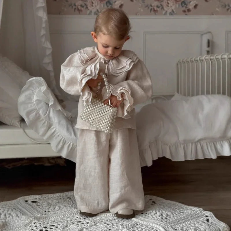 Teen Girl Clothes Kids Kids Long Sleeve Top Costume Spring Autumn French Style Girls Linen Blouse Layered Lace Shirt Versatile