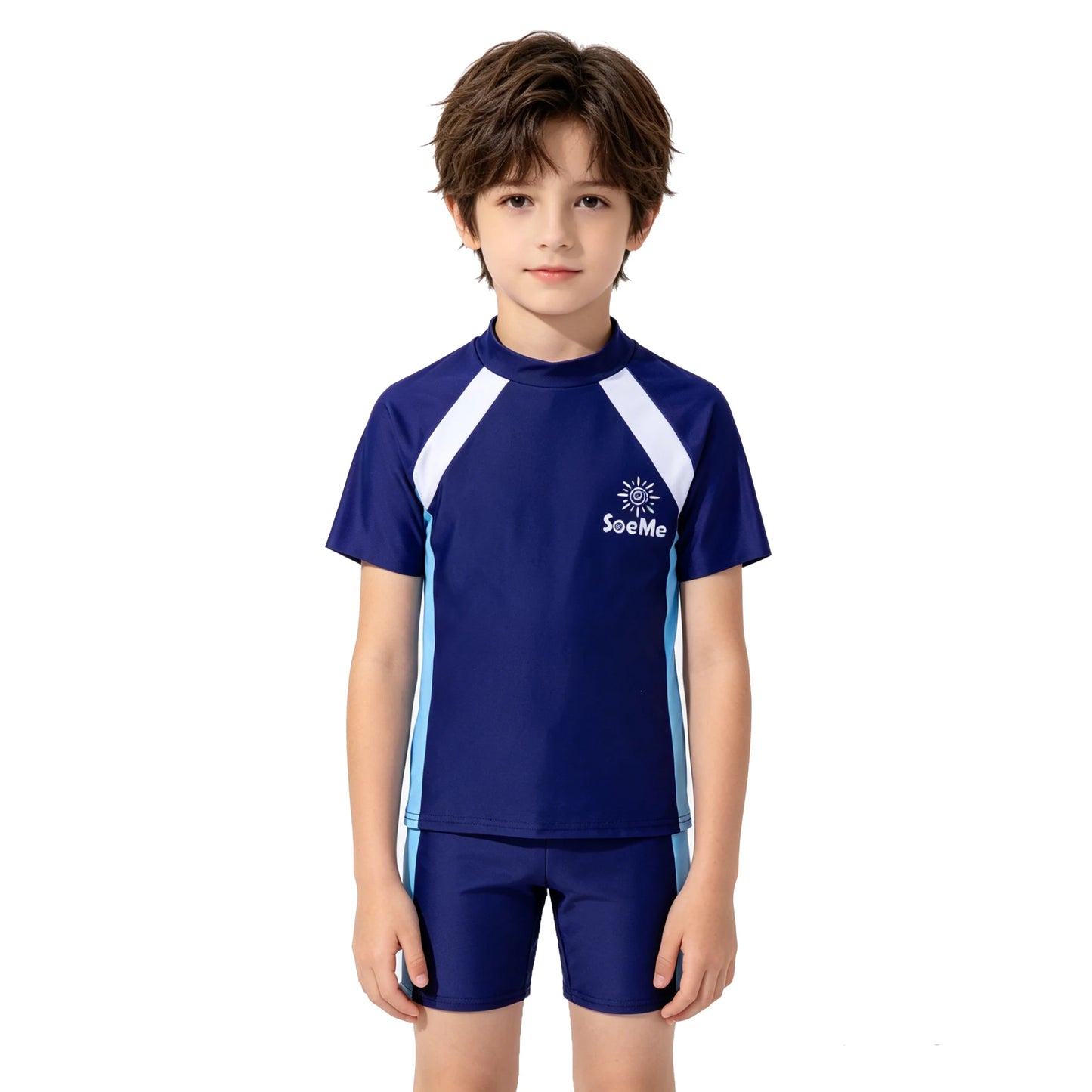 Boys Beach Swimsuits Cool Kids 2026 Toddler Swimwear Shirt and Shorts Swimming Sets Spf Blue Bathing Suit 3 4 5 6 7 8 9 10 Years